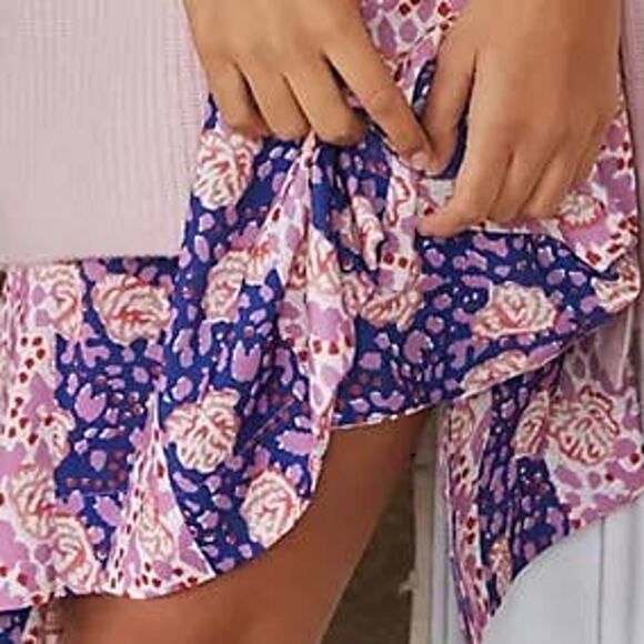 Anthropologie Palms Lilac Blue Floral Slip Mini Dress, size Medium - Picture 4 of 7